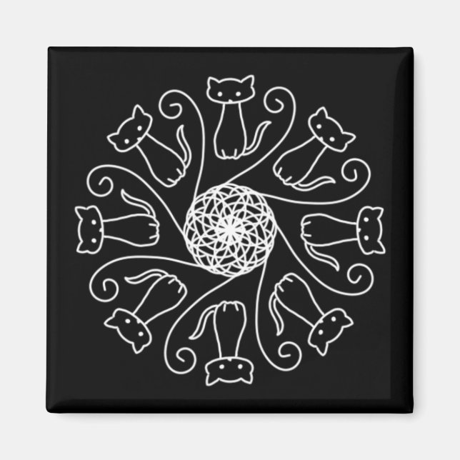 Cute Cats and Garn - Vit design, svart bakgrund Magnet (Framsidan)