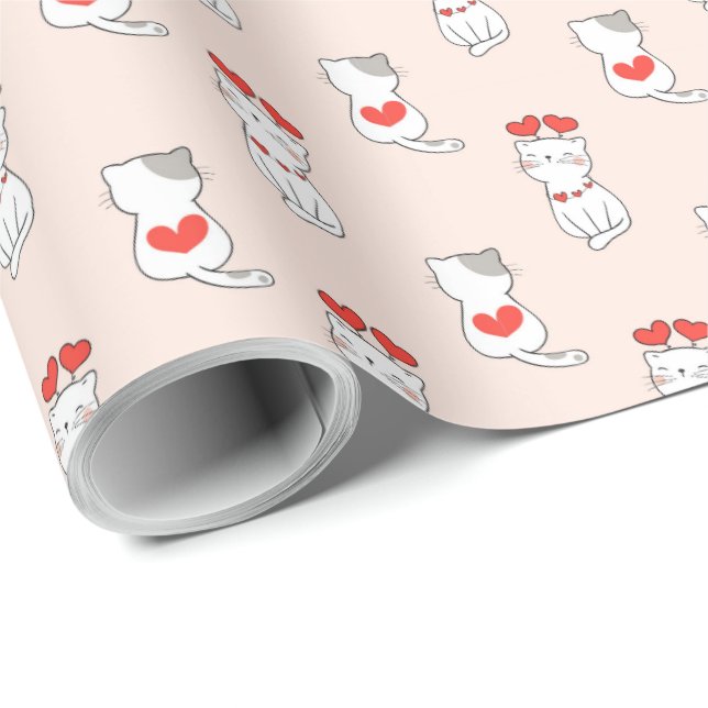 Cute Cats and Heartors Presentpapper (Rullad Hörn)