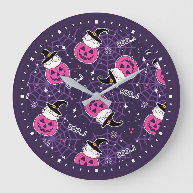 Cute Cats and Pumpkins Halloween Pattern Stor Klocka (Framsida)