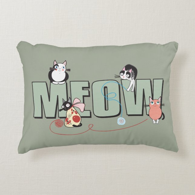 Cute Cats and Yarn Pillow Prydnadskudde (Framsidan)