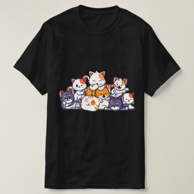 Cute Cats Anime Kawaii Japanska Otaku Neko Gift Wo T Shirt (Design framsida)