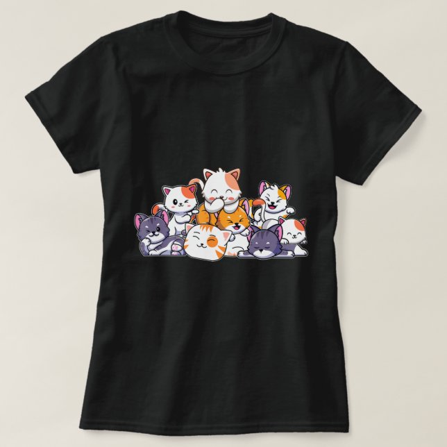 Cute Cats Anime Kawaii Japanska Otaku Neko Gift Wo T Shirt (Design framsida)