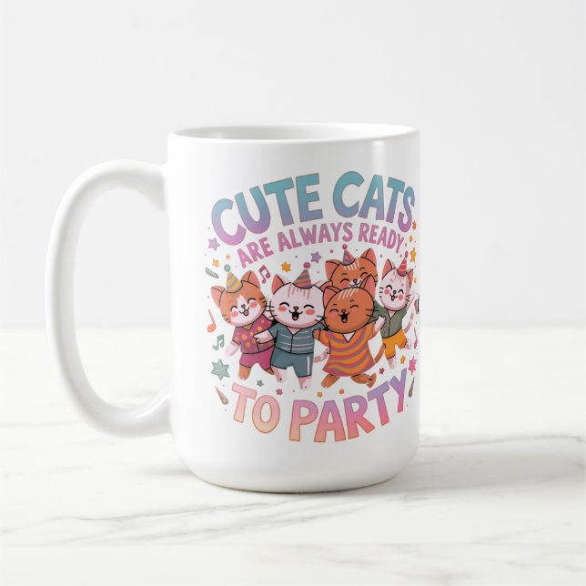  Cute Cats Are Always Ready To Party Kawaii Design Kaffemugg (Vänster)