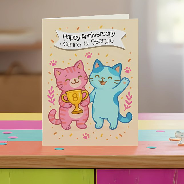 Cute Cats-årsjubileum 8:e bröllop Kort (Skapare uppladdad)
