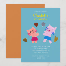 Cute Cats Barns födelsedag Blue Papper Collated Inbjudningar