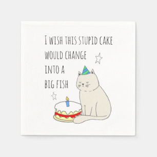 Cute Cat's Birthday Cake Wish Pappersservett