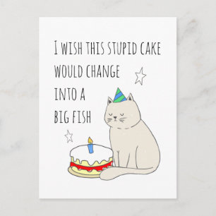 Cute Cat's Birthday Cake Wish Vykort