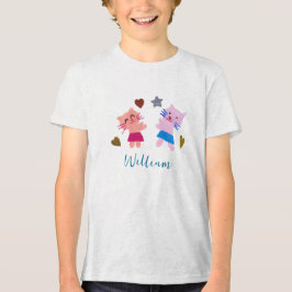 Cute Cats Blue Birthday Namn T Shirt