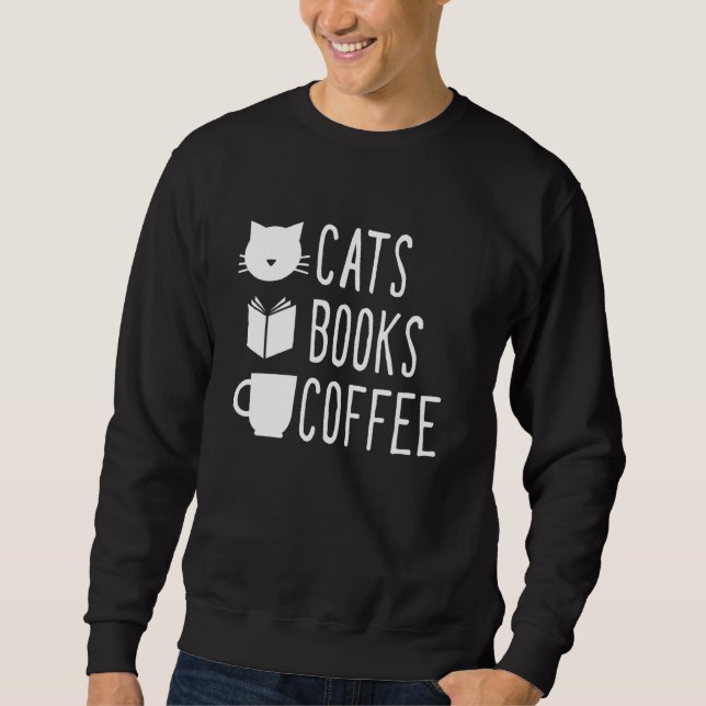 Cute Cats Bokar Coffee Funny Pet Home Lång Ärmad Tröja (Framsida)