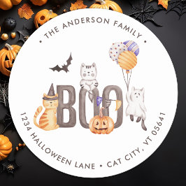 Cute Cats Boo Spöken Halloween Returadress Runt Klistermärke