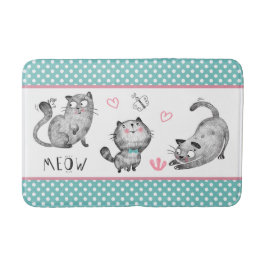 Cute Cats, Butterflies, Hearearts, Polka dots Badrumsmatta