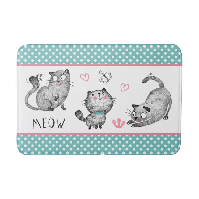 Cute Cats, Butterflies, Hearearts, Polka dots Badrumsmatta (Framsidan)