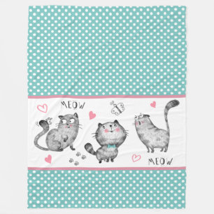 Cute Cats, Butterflies, Polka dots, Hjärter Fleecefilt