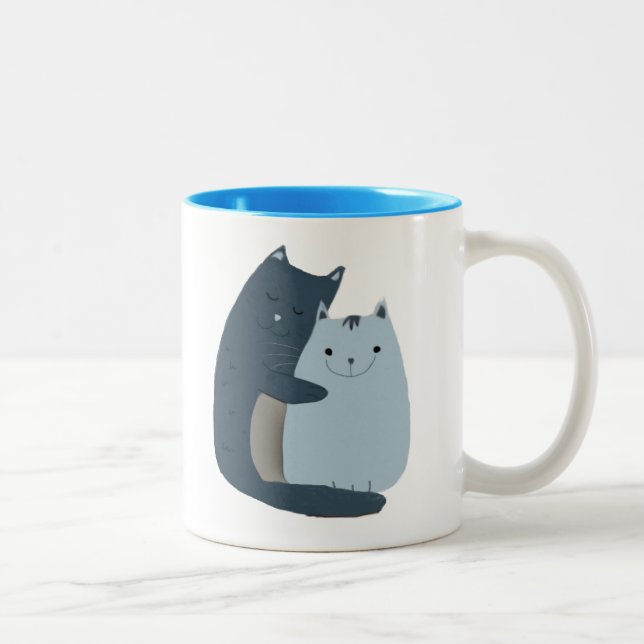 Cute Cats Cuddling Art Två-Tonad Mugg (Höger)