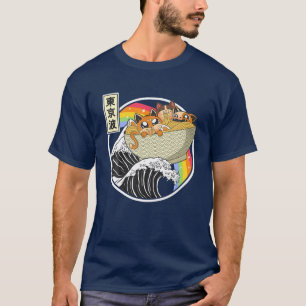 Cute Cats Eating Ramen Kanagawa Wave Rainbow Kawai T Shirt