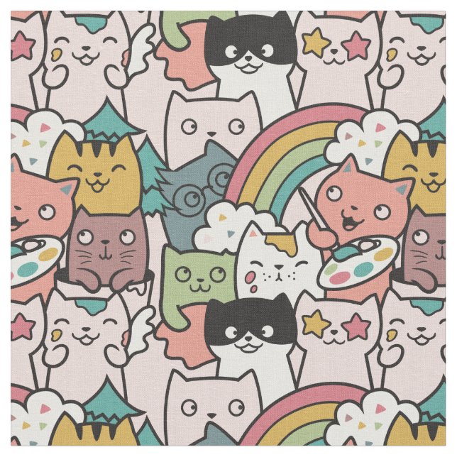 Cute Cats Fabric Tyg (Närbild)