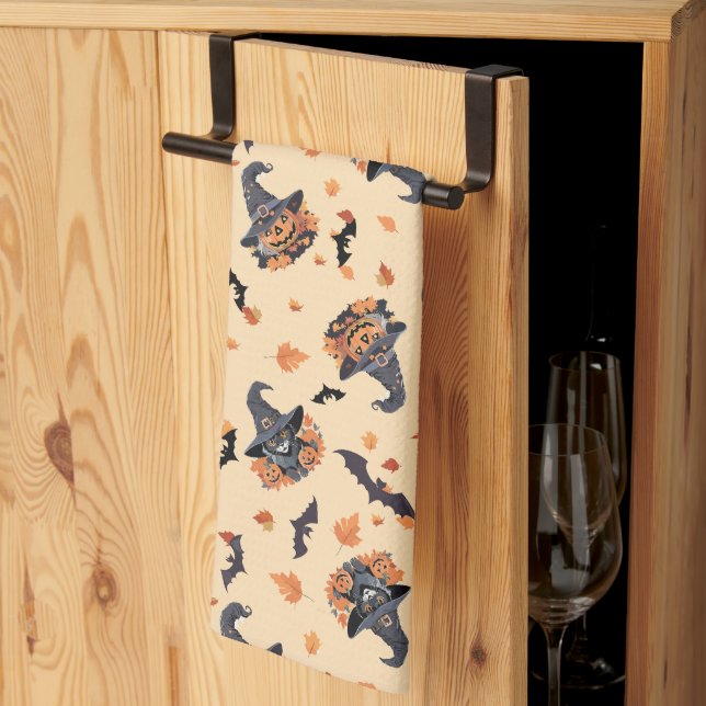 Cute Cats Fladdermus & Pumpkins Halloween Kökshandduk (Thirds Fold)