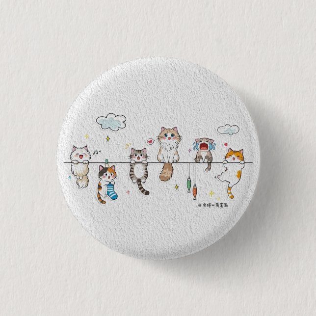 Cute Cats Hanging Button  Knapp (Framsida)