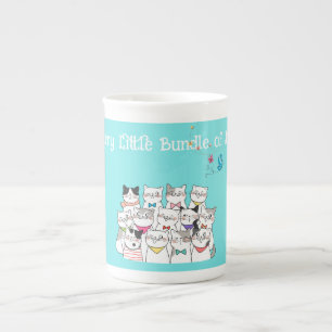 Cute Cats, Hårig lilla hörnstenen Benporslin Mugg