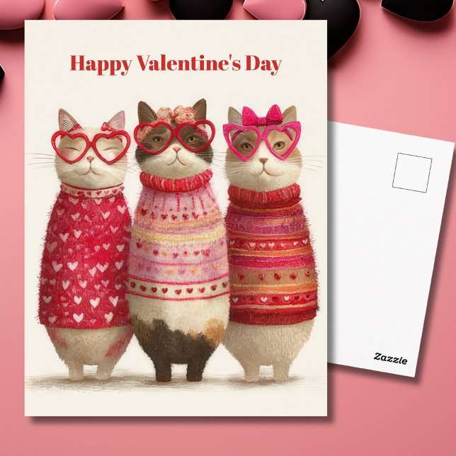 Cute Cats Hearts Pullover Valentine`s Day Card  Vykort (Skapare uppladdad)