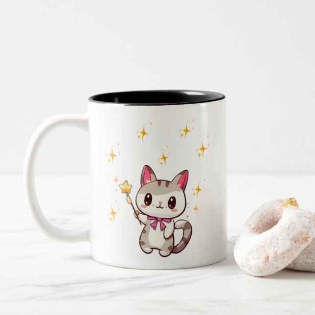 Cute Cats Holding Magic Trollspö Star Två-Tonad Mugg (Med munk)