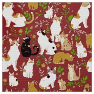 Cute Cats i Burgundy-bakgrunden Tyg