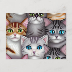 Cute Cats i en rad Färg Vykort
