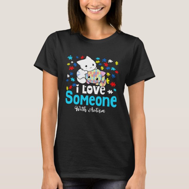 Cute Cats I Kärlek någon med Autism Färg puzzle T Shirt (Framsida)