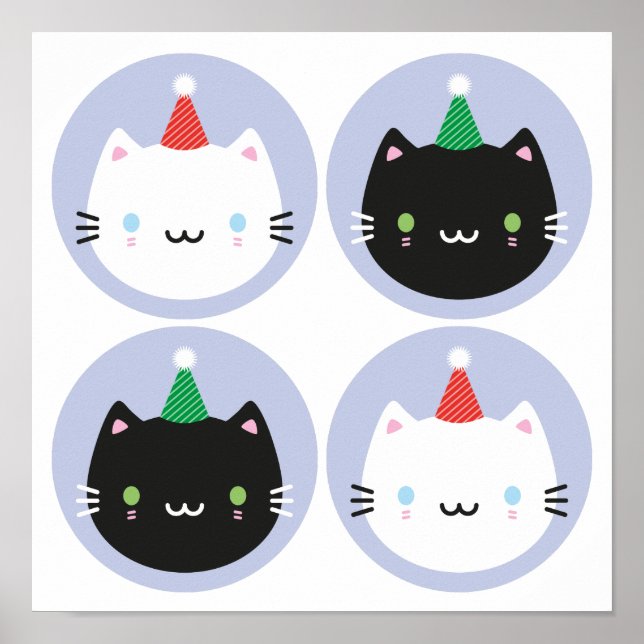 Cute Cats i Party Hats Poster (Framsidan)