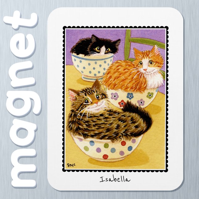 Cute Cats in Bowls Custom Name Magnet (Skapare uppladdad)