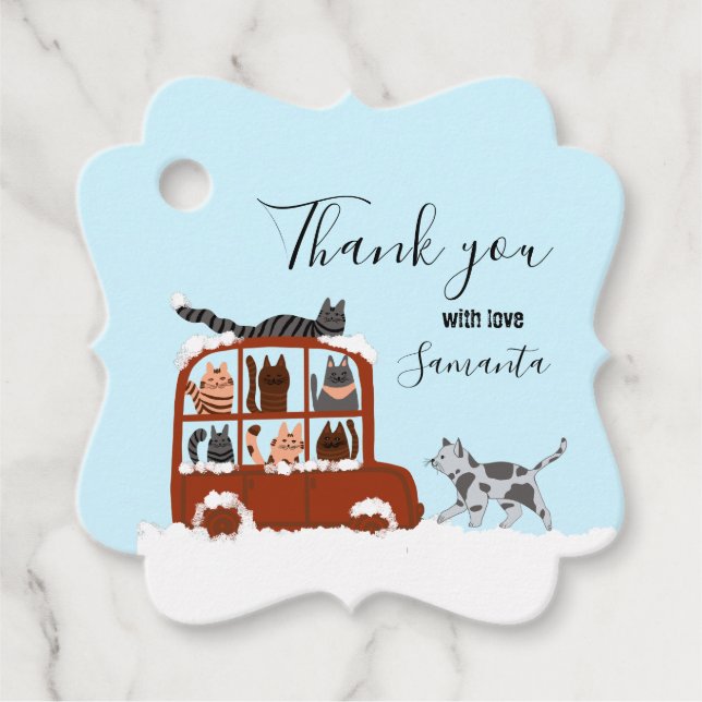 Cute Cats in car Winter Birthday Baby Gift Gåvor Etiketter (Framsida)