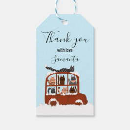 Cute Cats in car Winter Birthday Baby Gift Presentetikett