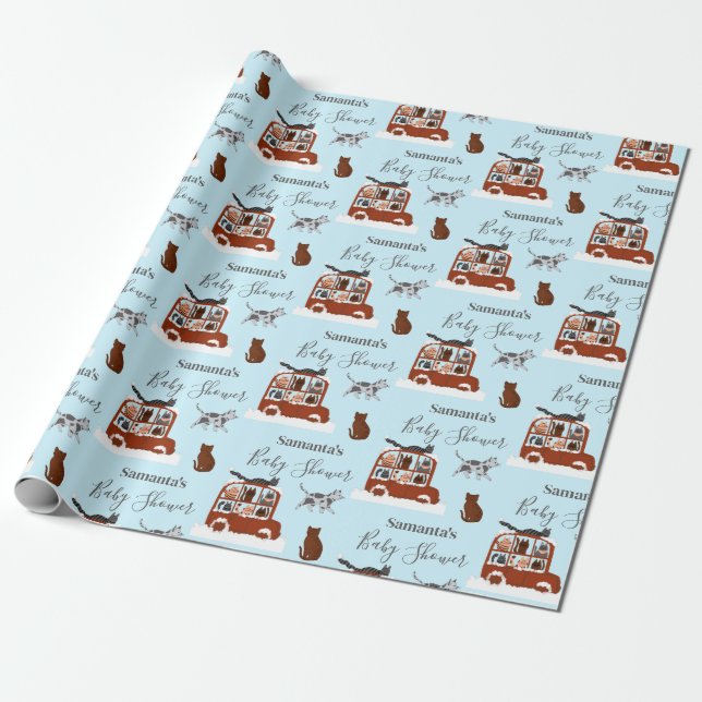 Cute Cats in car Winter Birthday Baby Gift Presentpapper (Utrullad)