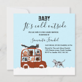 Cute Cats in car Winter Cold Baby Shower  Inbjudningar