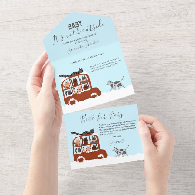 Cute Cats in car Winter Kall Baby Shower (Avrivbar del)