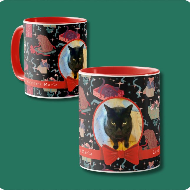 Cute Cats in jul Boxes Personlig Photo Mugg (Cute Cats play in Christmas wrapping Personalized photo Holiday Mug. )