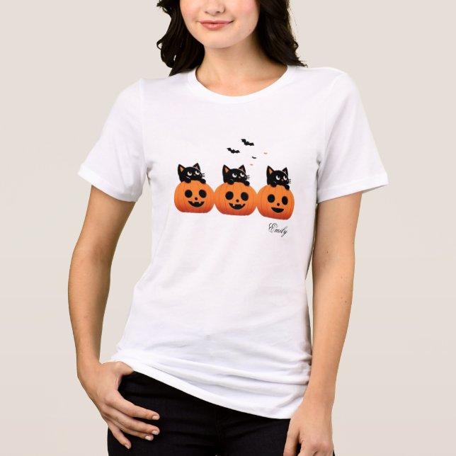 Cute Cats in Pumpkins T Shirt (Framsida)