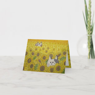 Cute Cats in Sunblommor Gömmer och Seek Blank Card Kort