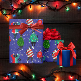 Cute Cats in Ugly jul Sweaters Navy Presentpapper