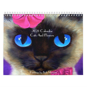 Cute Cats-Kattdjurets Blommigtar Modern Art 2022 W Kalender