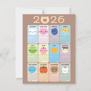 Cute Cats & Kawaii Kittens 2026-kalender Vykort