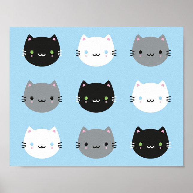 Cute Cats & Kawaii Kittens (blå) Poster (Framsidan)
