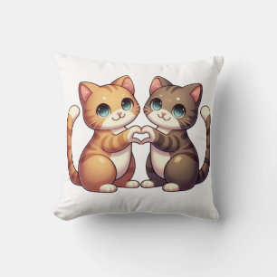 Cute Cats - Kawaii Kittens Heart Händer Design Kudde