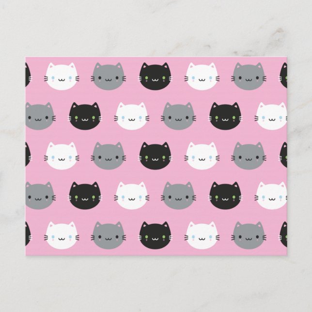 Cute Cats & Kawaii Kittens (Rosa) Vykort (Framsida)