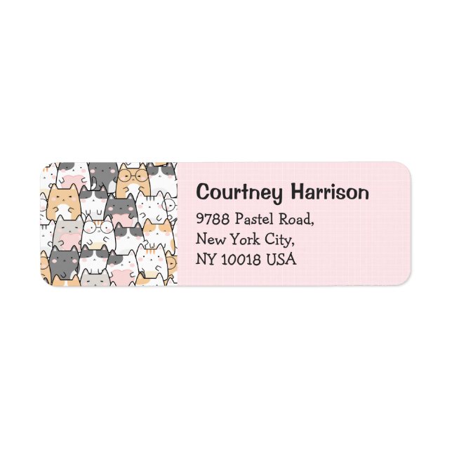 Cute Cats Kawaii Pastel Rosa Returadress Returadress Etikett (Framsidan)