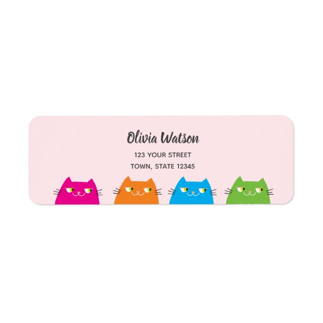 Cute Cats Kawaii Rosa Returadress Etikett (Framsidan)