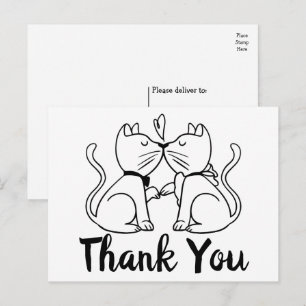 Cute Cats Kissing Kiitties Black White Bröllop Vykort