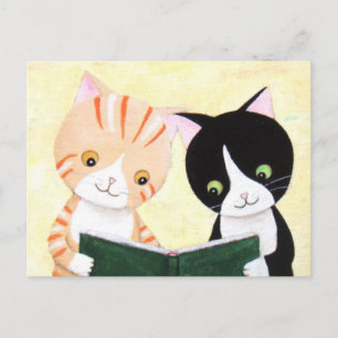 Cute Cats Läsning av Bokar-vykort Vykort