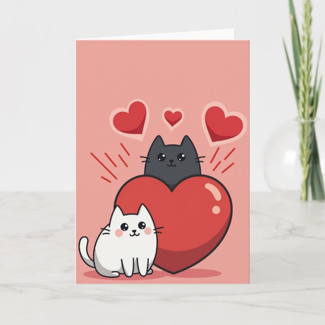 Cute Cats Love Heart Card Kort (Framsida)