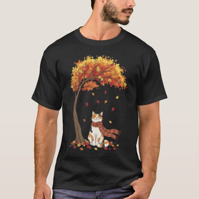 Cute Cats Lover Calico Cat Fall Autumn T Shirt (Framsida)